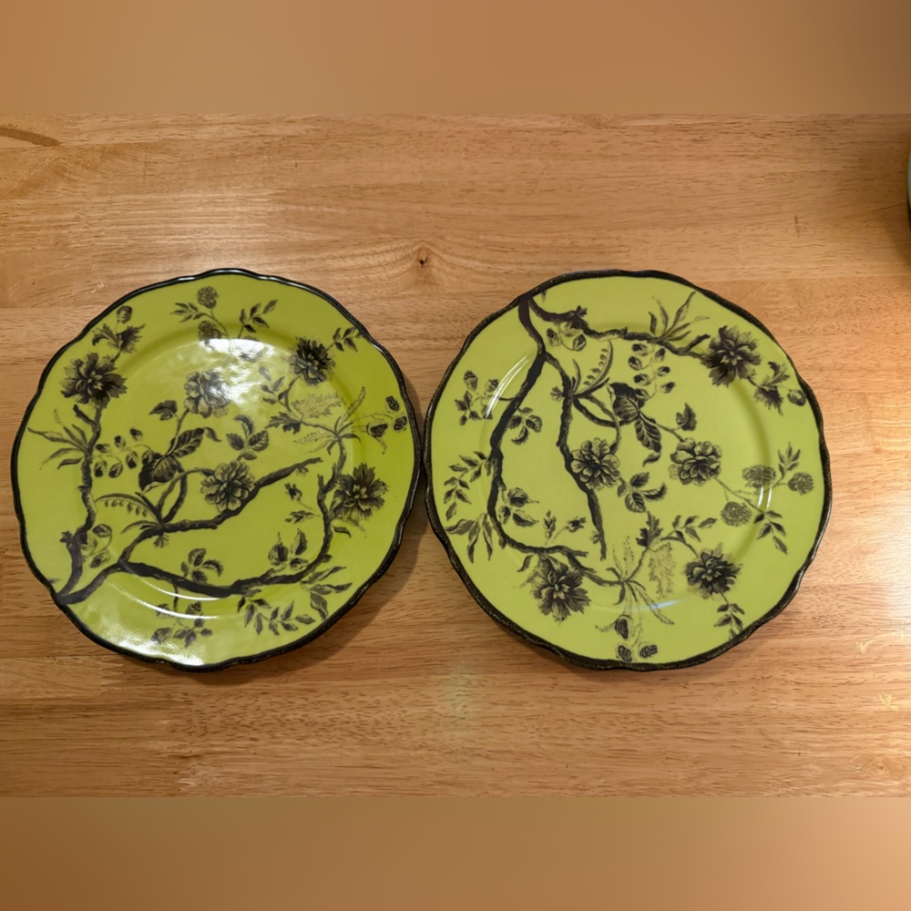 New - Set of 2 Green Floral Dessert Plates